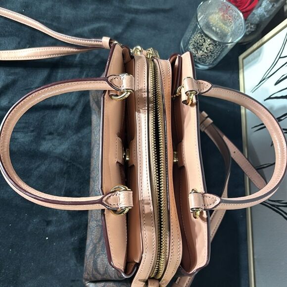 Coach mini Lillie carryall purse brown signature C cream pink tote crossbody - Picture 5 of 9